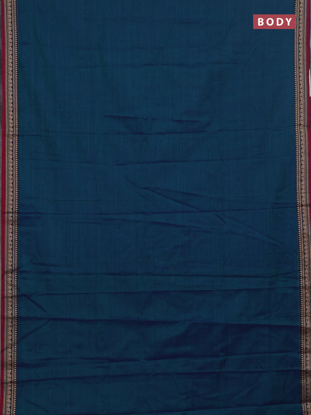 Narayanpet cotton saree dual shade of bluish green and yellow with plain body and thread woven border