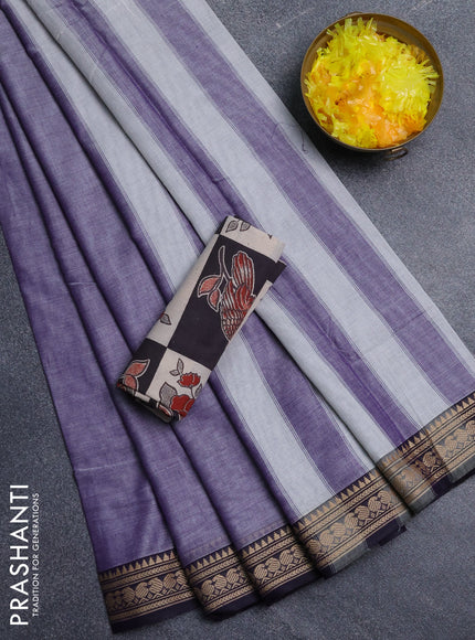Narayanpet cotton saree lavender and black with plain body and thread woven border