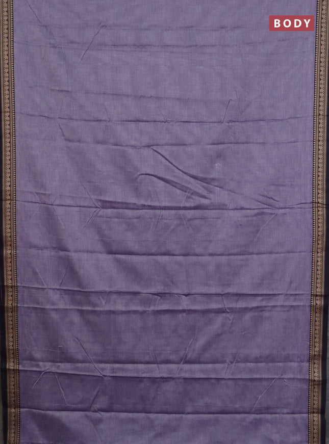 Narayanpet cotton saree lavender and black with plain body and thread woven border