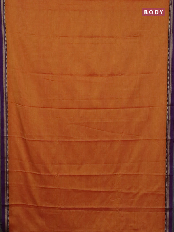 Narayanpet cotton saree orange and pink with plain body and thread woven border