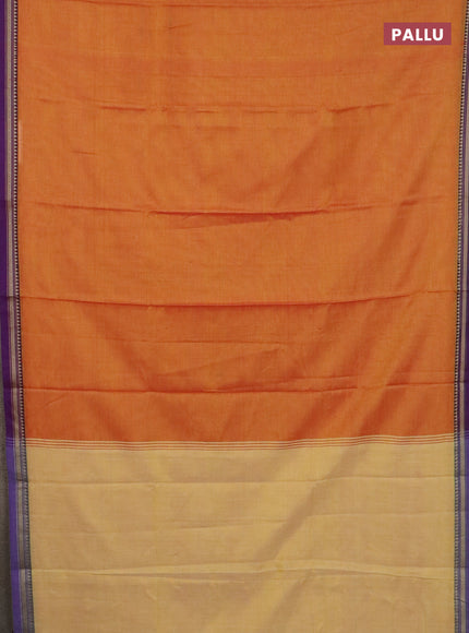 Narayanpet cotton saree orange and pink with plain body and thread woven border