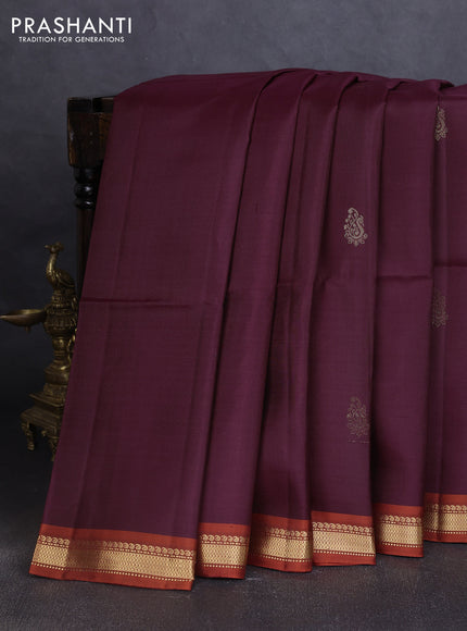 Pure soft silk saree wine shade and rustic orange with zari woven buttas and zari woven border