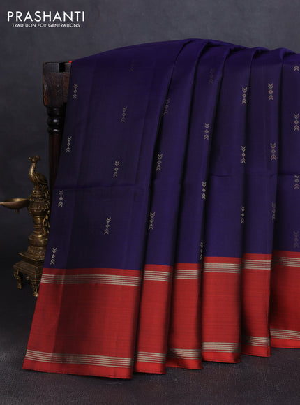 Pure soft silk saree navy blue and rustic orange with zari woven buttas and rettapet zari woven border