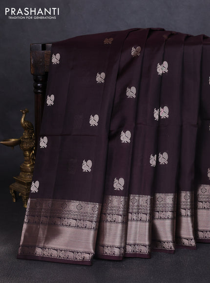 Pure soft silk saree wine shade with annam zari woven buttas and rich zari woven border