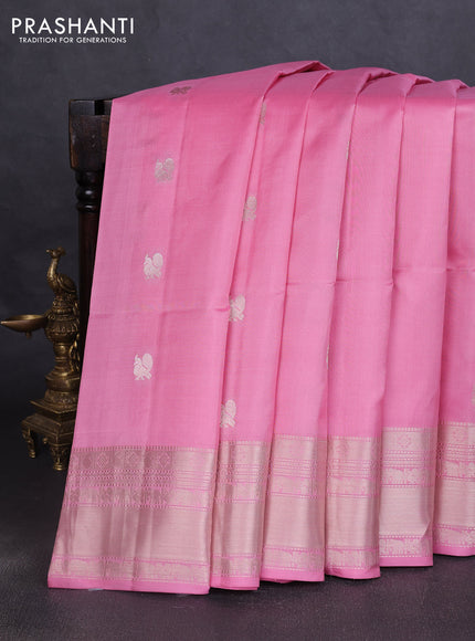 Pure soft silk saree light pink with annam zari woven buttas and rich zari woven border
