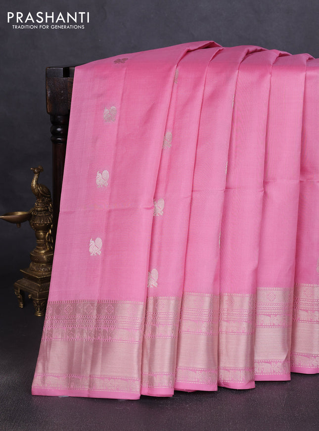 Pure soft silk saree light pink with annam zari woven buttas and rich zari woven border