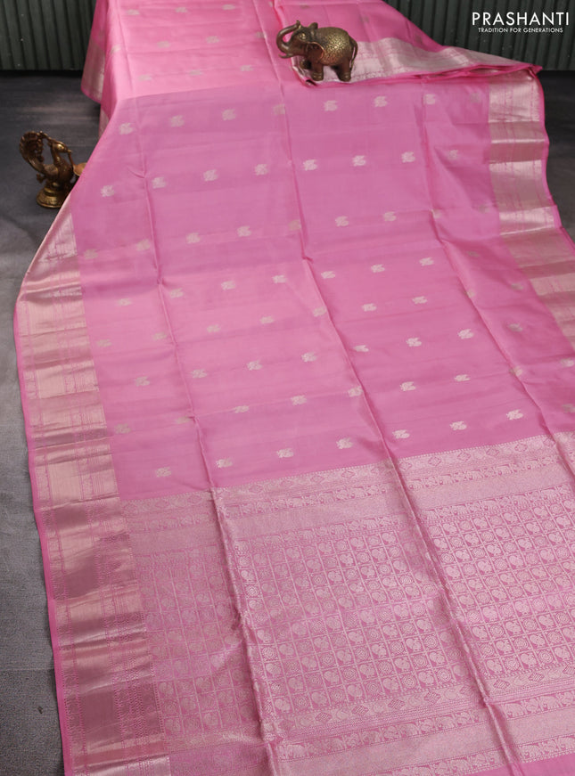 Pure soft silk saree light pink with annam zari woven buttas and rich zari woven border