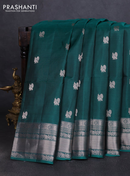Pure soft silk saree teal green with annam zari woven buttas and rich zari woven border