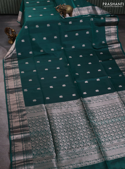 Pure soft silk saree teal green with annam zari woven buttas and rich zari woven border