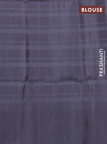 Pure soft silk saree teal blue and grey with allover stripe pattern & zari buttas and long zari woven border