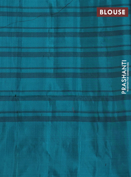 Pure soft silk saree purple shade and teal green with allover stripe pattern & zari buttas and long zari woven border