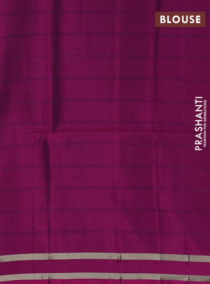 Pure soft silk saree elaichi green and purple with allover stripe pattern & zari buttas and long zari woven border