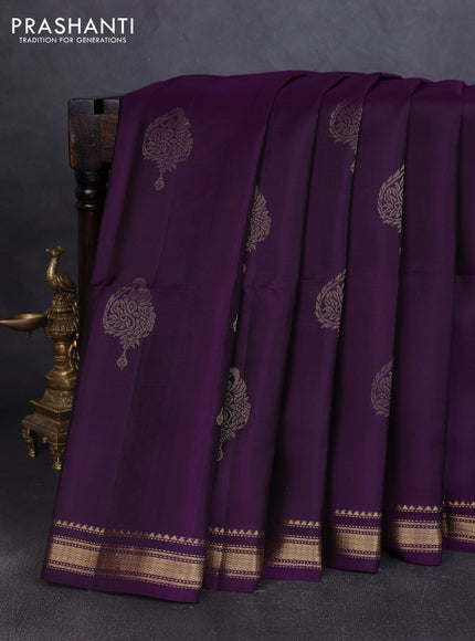 Pure soft silk saree purple with zari woven buttas and zari woven border