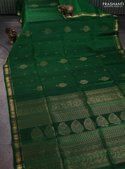 Pure soft silk saree green with zari woven buttas and zari woven border