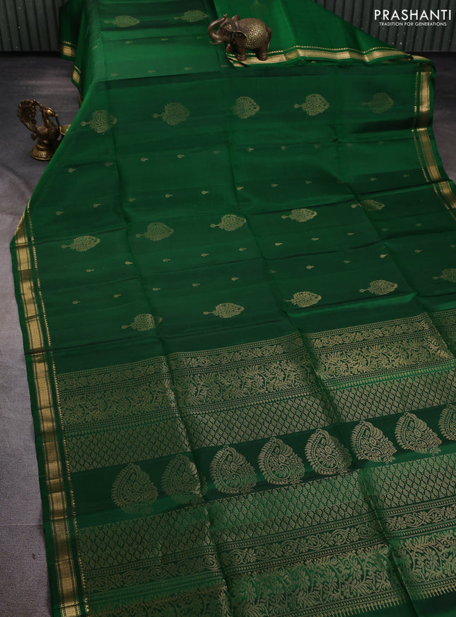Pure soft silk saree green with zari woven buttas and zari woven border