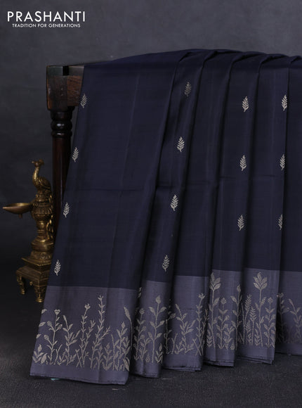 Pure soft silk saree elephnat grey and grey with zari woven buttas and zari woven border