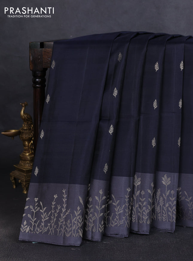 Pure soft silk saree elephnat grey and grey with zari woven buttas and zari woven border