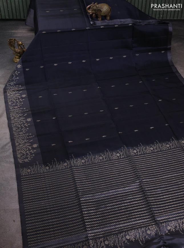 Pure soft silk saree elephnat grey and grey with zari woven buttas and zari woven border