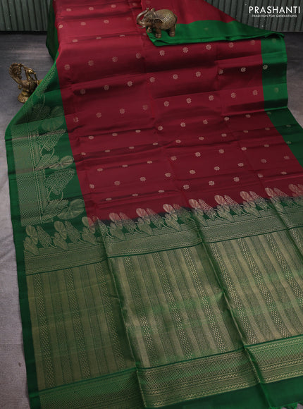 Pure soft silk saree maroon and green with allover zari woven buttas and long zari woven border
