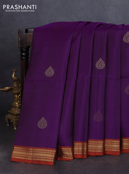 Pure soft silk saree purple and rustic orange with zari woven buttas and zari woven border