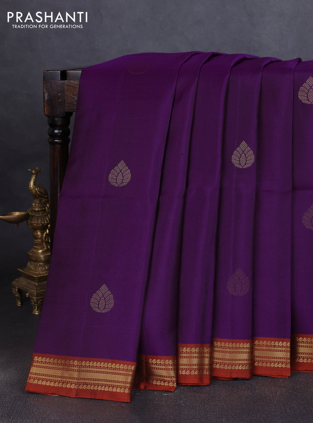 Pure soft silk saree purple and rustic orange with zari woven buttas and zari woven border