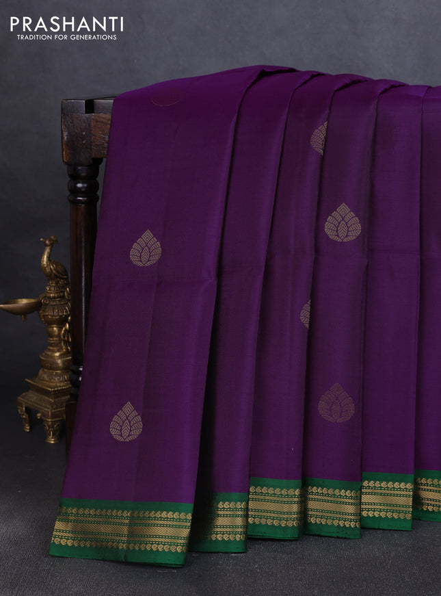 Pure soft silk saree purple and green with zari woven buttas and zari woven border