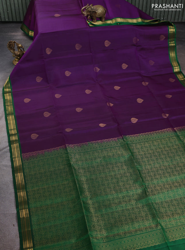 Pure soft silk saree purple and green with zari woven buttas and zari woven border
