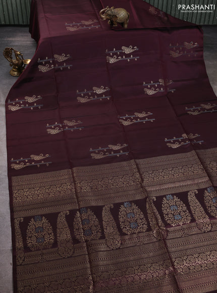 Pure soft silk saree deep maroon with zari woven buttas in borderless style