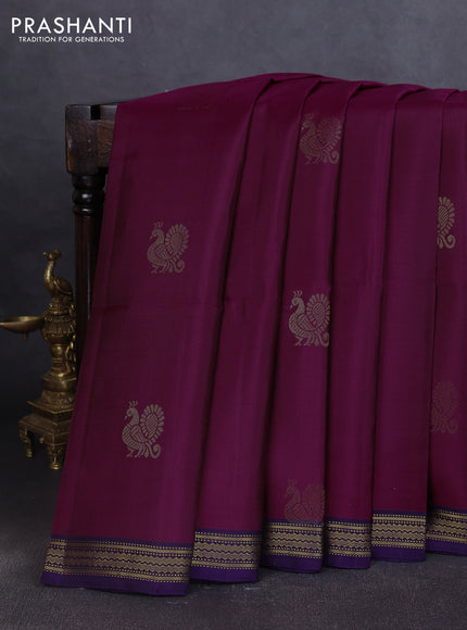 Pure soft silk saree dark magenta pink and violet with annam zari woven buttas and zari woven border