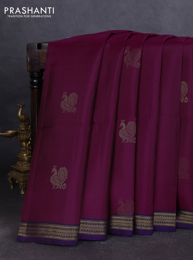 Pure soft silk saree dark magenta pink and violet with annam zari woven buttas and zari woven border