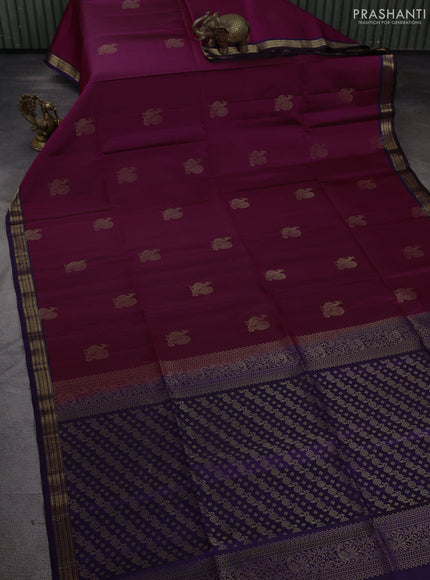 Pure soft silk saree dark magenta pink and violet with annam zari woven buttas and zari woven border