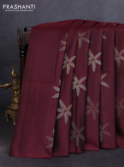 Pure soft silk saree maroon with floral zari woven buttas in borderless style