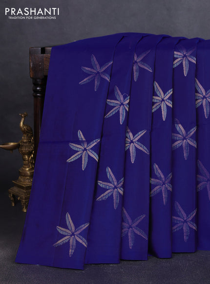 Pure soft silk saree royal blue with floral zari woven buttas in borderless style