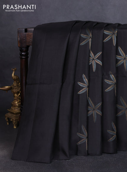 Pure soft silk saree black with floral zari woven buttas in borderless style