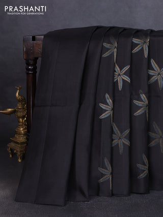 Pure soft silk saree black with floral zari woven buttas in borderless style