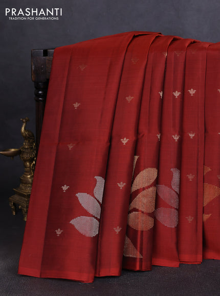 Pure soft silk saree rustic orange with zari woven buttas and zari woven butta border
