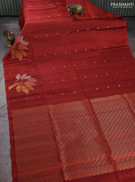 Pure soft silk saree rustic orange with zari woven buttas and zari woven butta border