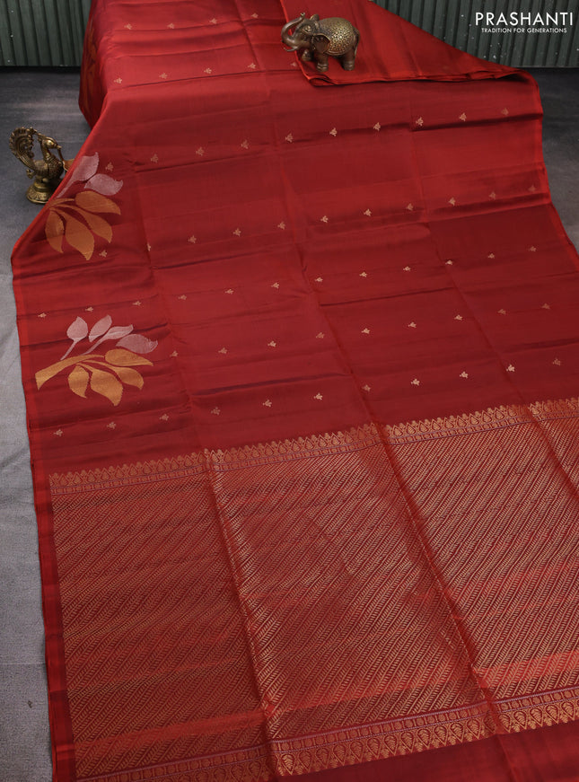 Pure soft silk saree rustic orange with zari woven buttas and zari woven butta border
