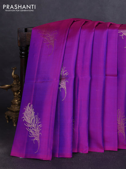 Pure soft silk saree purple with zari woven buttas in borderless style