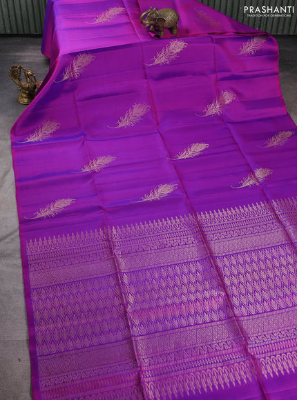 Pure soft silk saree purple with zari woven buttas in borderless style