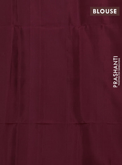 Pure soft silk saree maroon with zari woven geometric buttas and temple zari woven border
