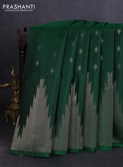Pure soft silk saree green with zari woven geometric buttas and temple zari woven border
