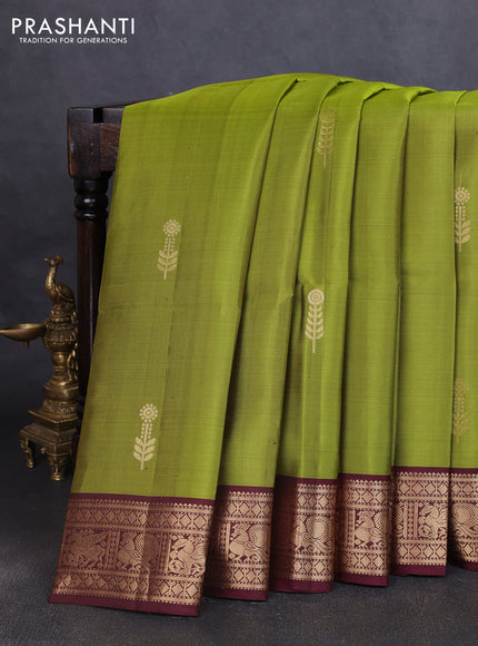 Pure soft silk saree light green and maroon with zari woven buttas and rich zari woven border