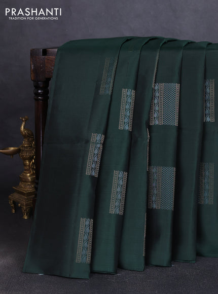 Pure soft silk saree bottle green with box type zari woven buttas in borderless style