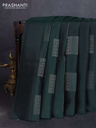 Pure soft silk saree bottle green with box type zari woven buttas in borderless style