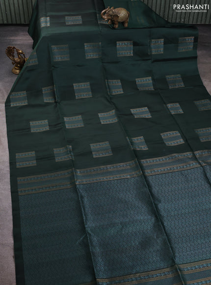 Pure soft silk saree bottle green with box type zari woven buttas in borderless style