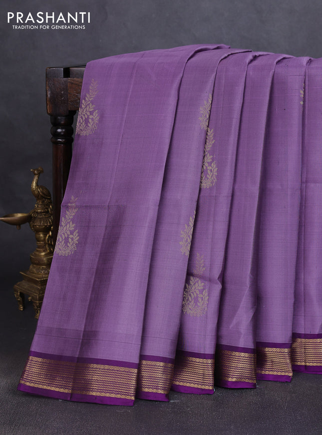 Pure soft silk saree violet shade and violet with floral zari woven buttas and zari woven border