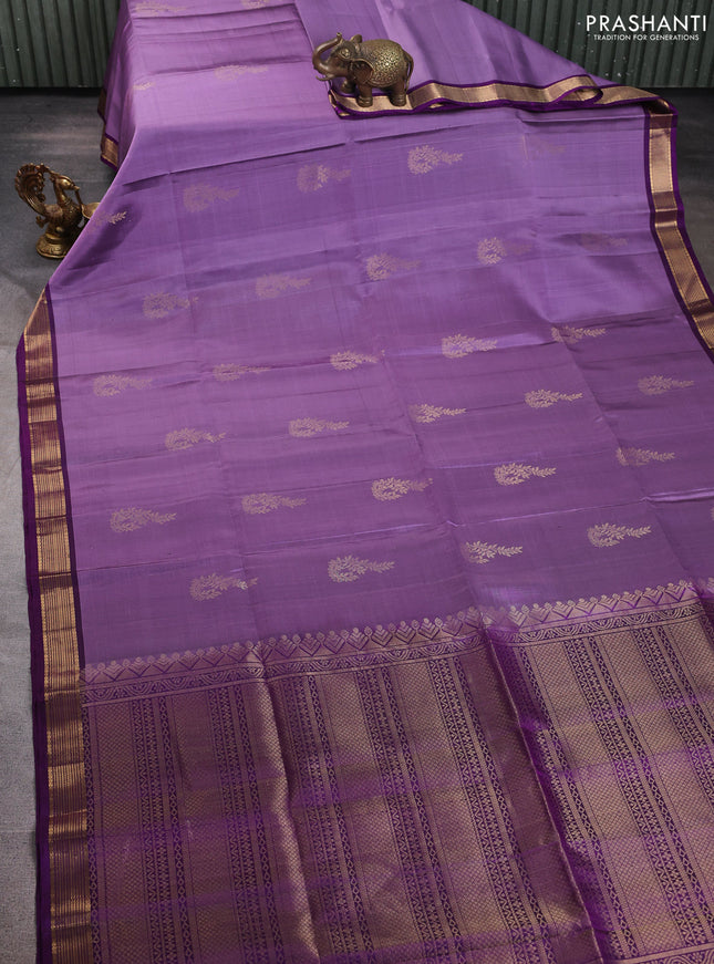 Pure soft silk saree violet shade and violet with floral zari woven buttas and zari woven border