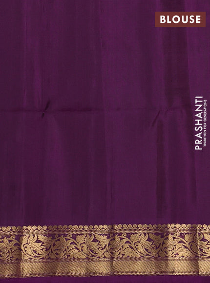 Pure soft silk saree mehendi green and purple with zari woven buttas and rich zari woven border