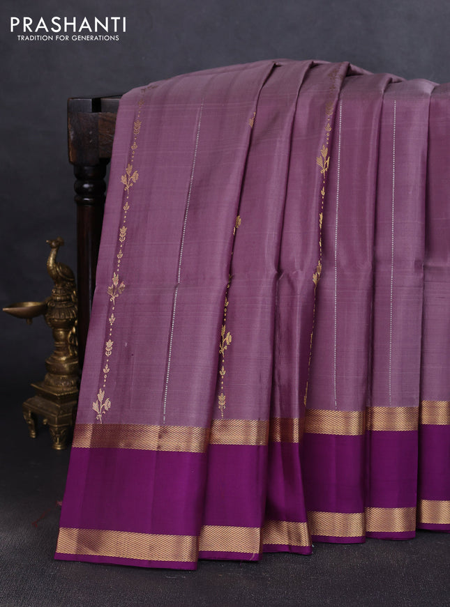 Pure soft silk saree pastel purple and purple with allover zari weaves and rettapet zari woven border